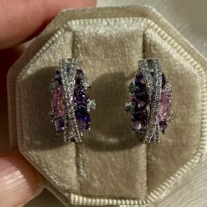 🌸 Pink Sapphire& Purple Amethyst Gemstone Crossover LatchbackEarrings